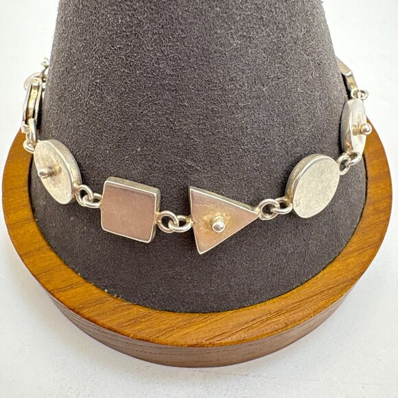 Sterling Silver 925 Square Circle Triangle Geometric Bracelet 8'' Adjustable